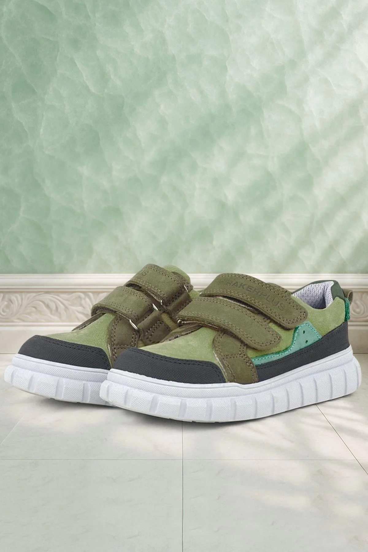 Rakerplus Hakiki Deri Yeşil Cırtlı Günlük Spor Çocuk Okul Ayakkabı