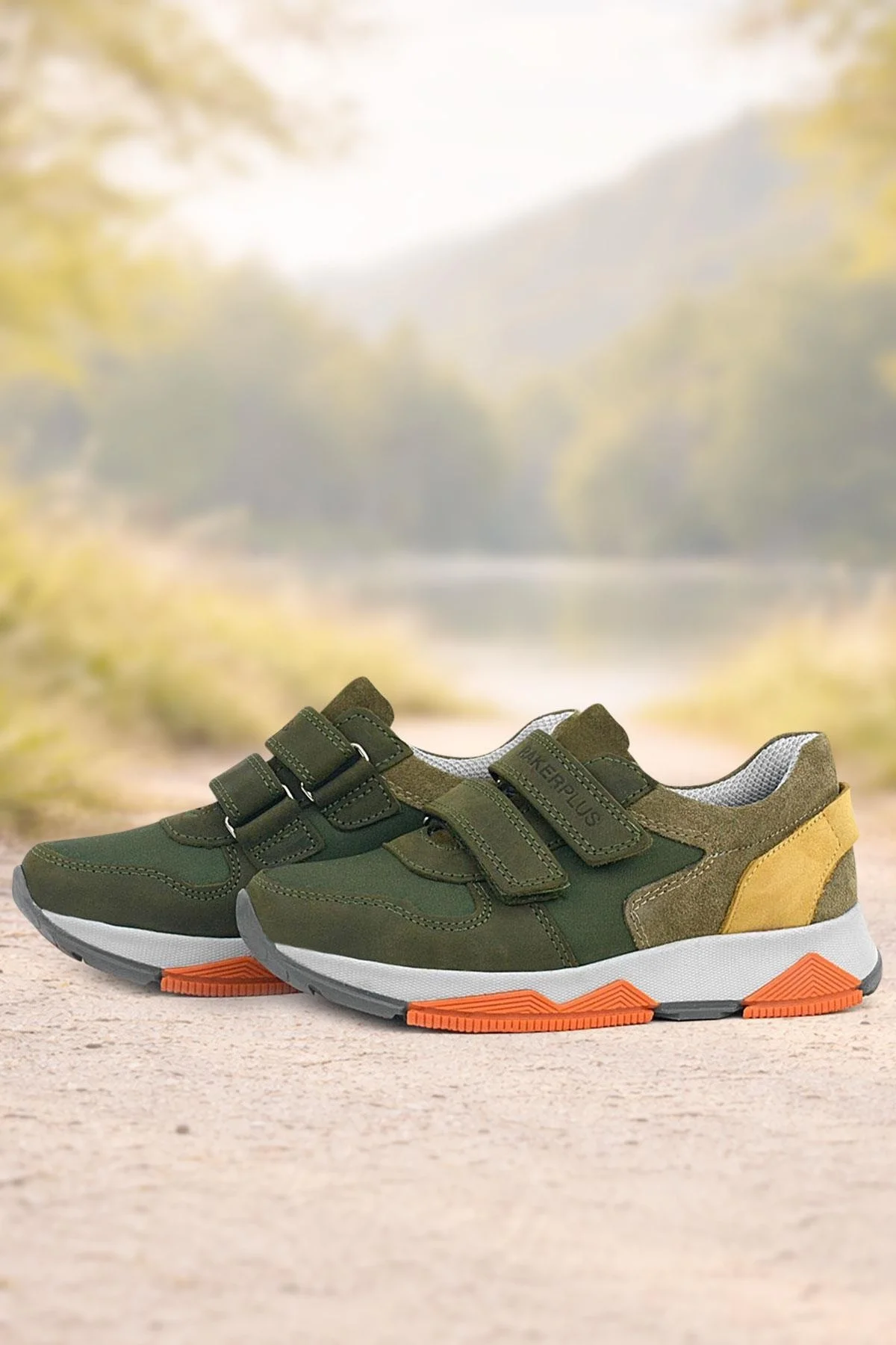 Rakerplus Hakiki Deri Yeşil Çocuk Cırtlı Sneakers Spor Ayakkabı