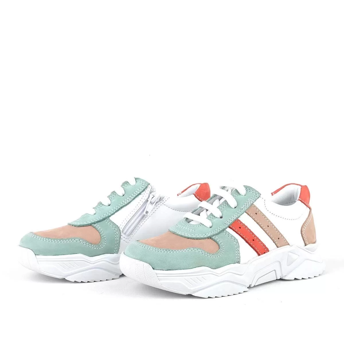 Rakerplus Hakiki Deri Yeşil Pembe Kız Çocuk Sneakers Ayakkabı
