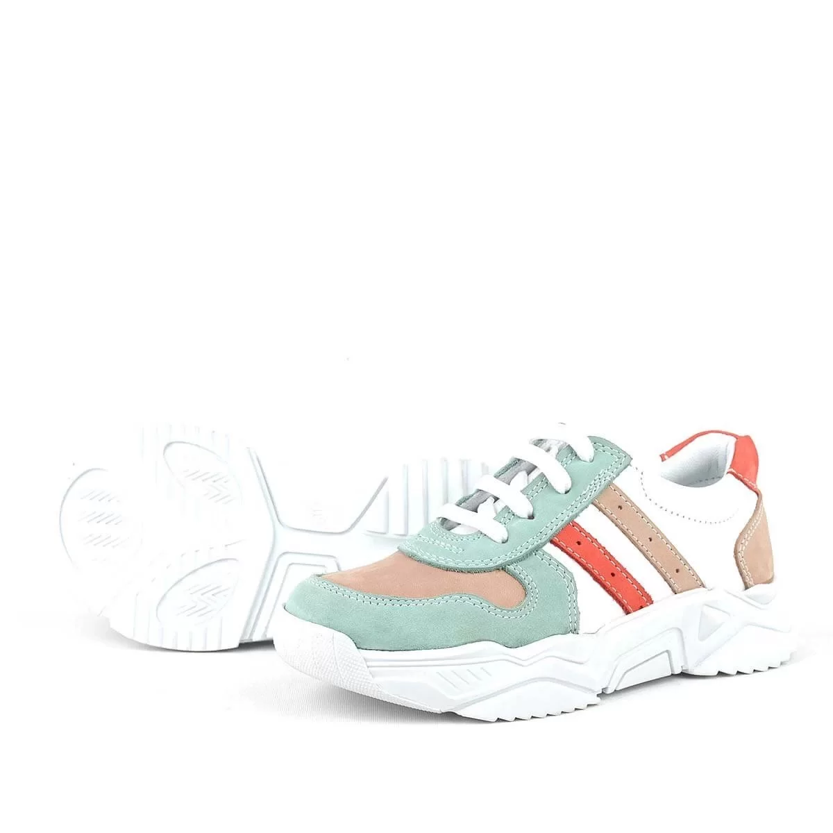 Rakerplus Hakiki Deri Yeşil Pembe Kız Çocuk Sneakers Ayakkabı
