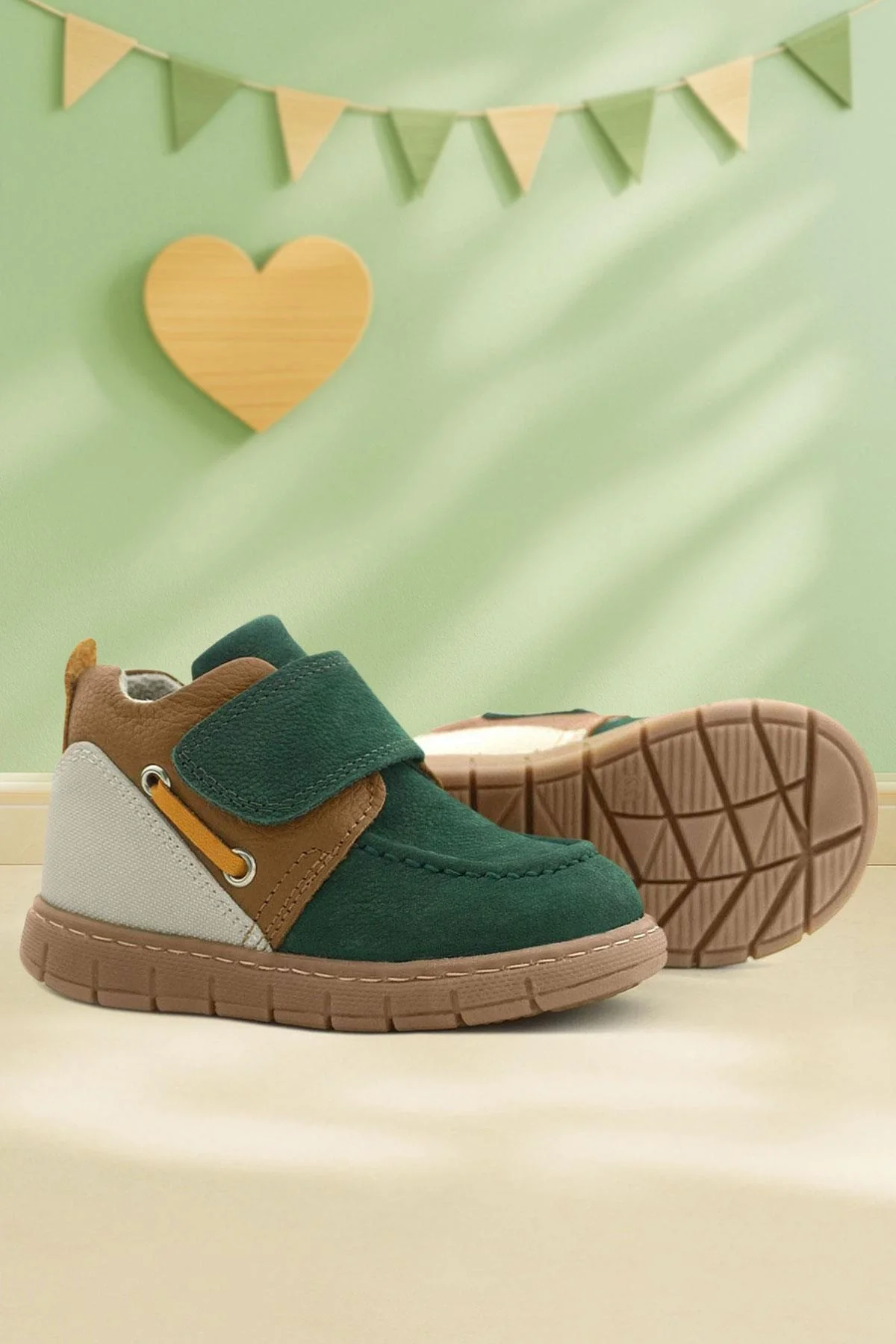 Rakerplus Hakiki Deri Yeşil Taba Cırt Cırtlı Bebek Bot