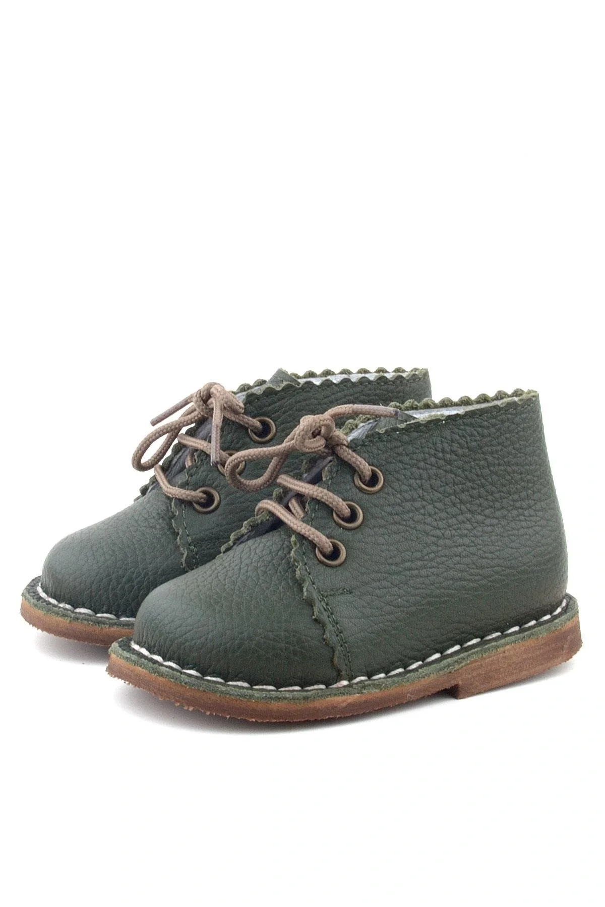 Rakerplus Handmade Hakiki Deri Haki Yeşil Bağcıklı Bebek Bot