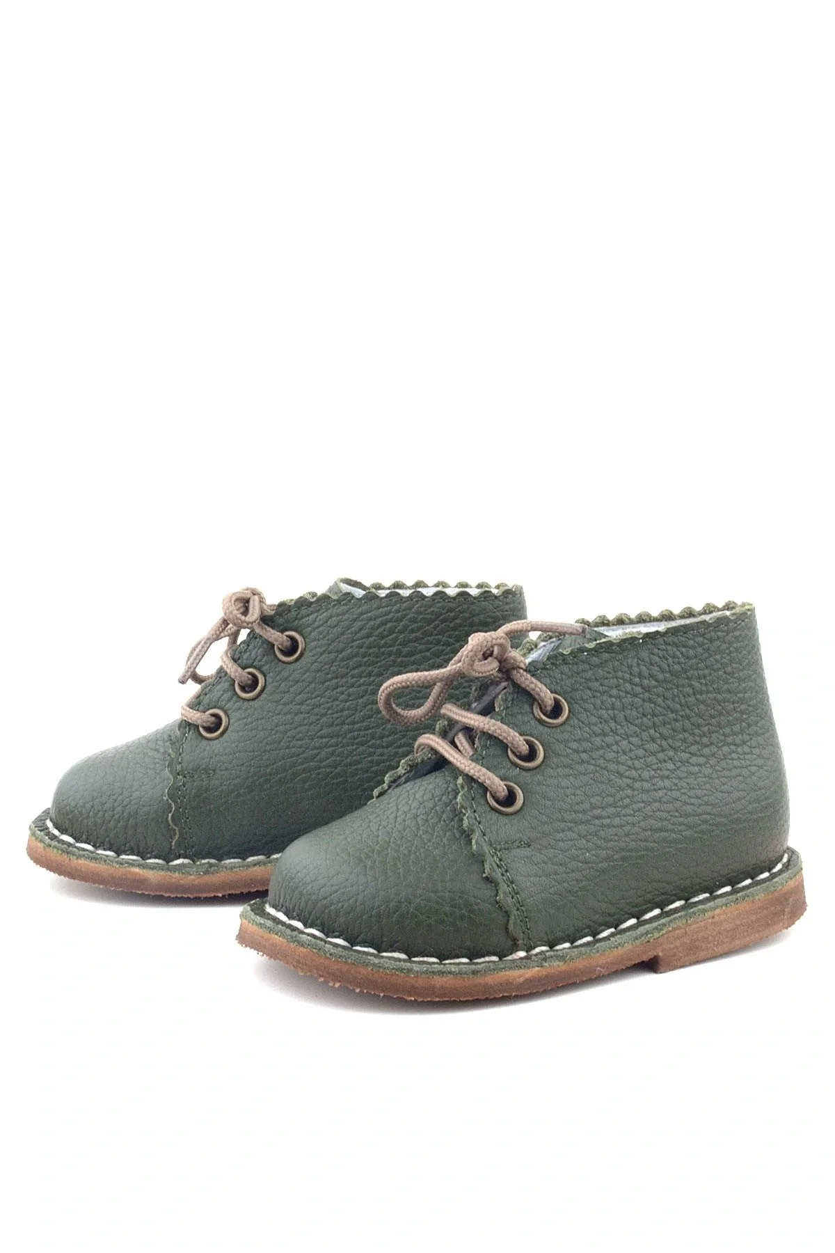 Rakerplus Handmade Hakiki Deri Haki Yeşil Bağcıklı Bebek Bot