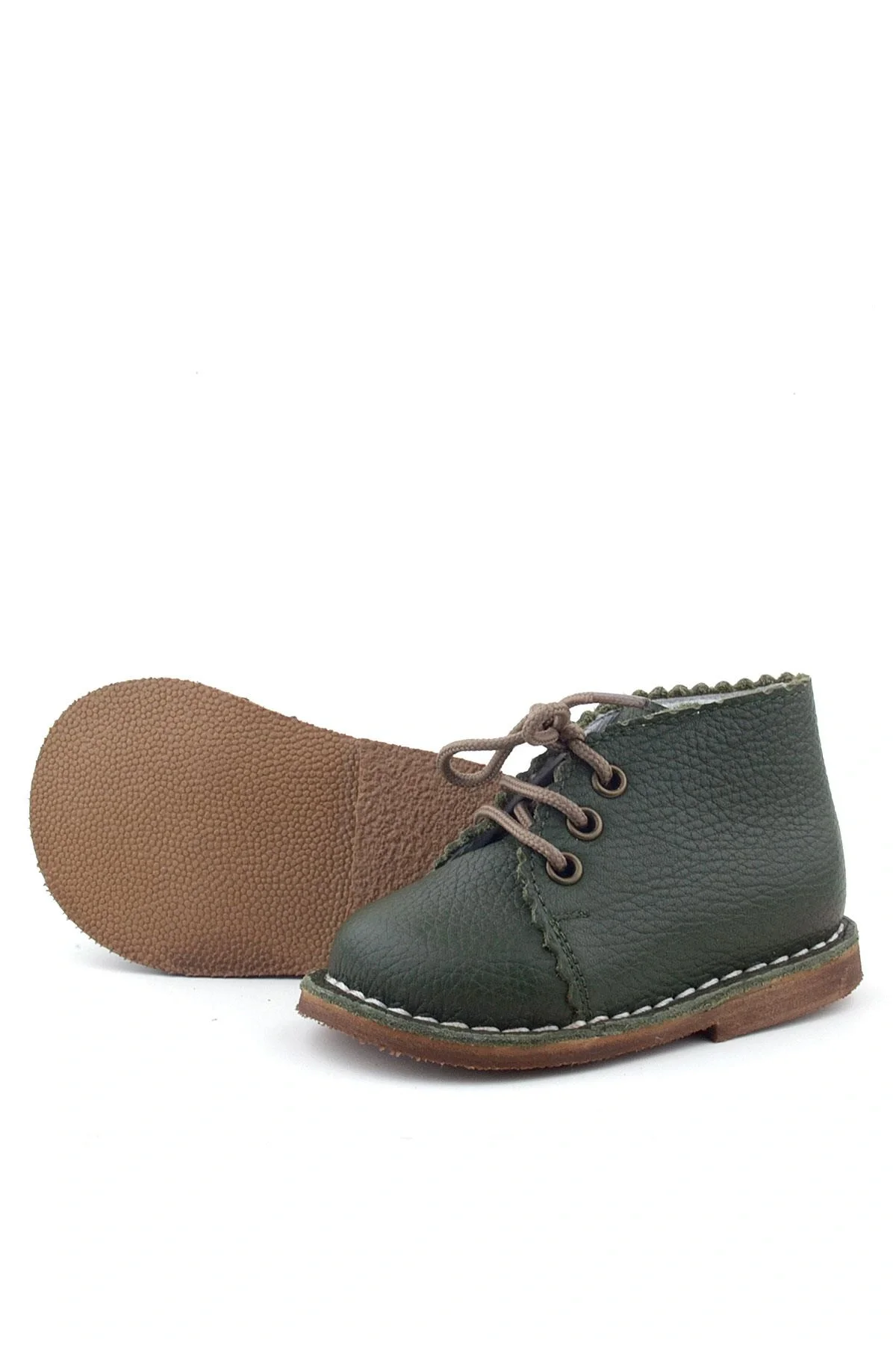 Rakerplus Handmade Hakiki Deri Haki Yeşil Bağcıklı Bebek Bot