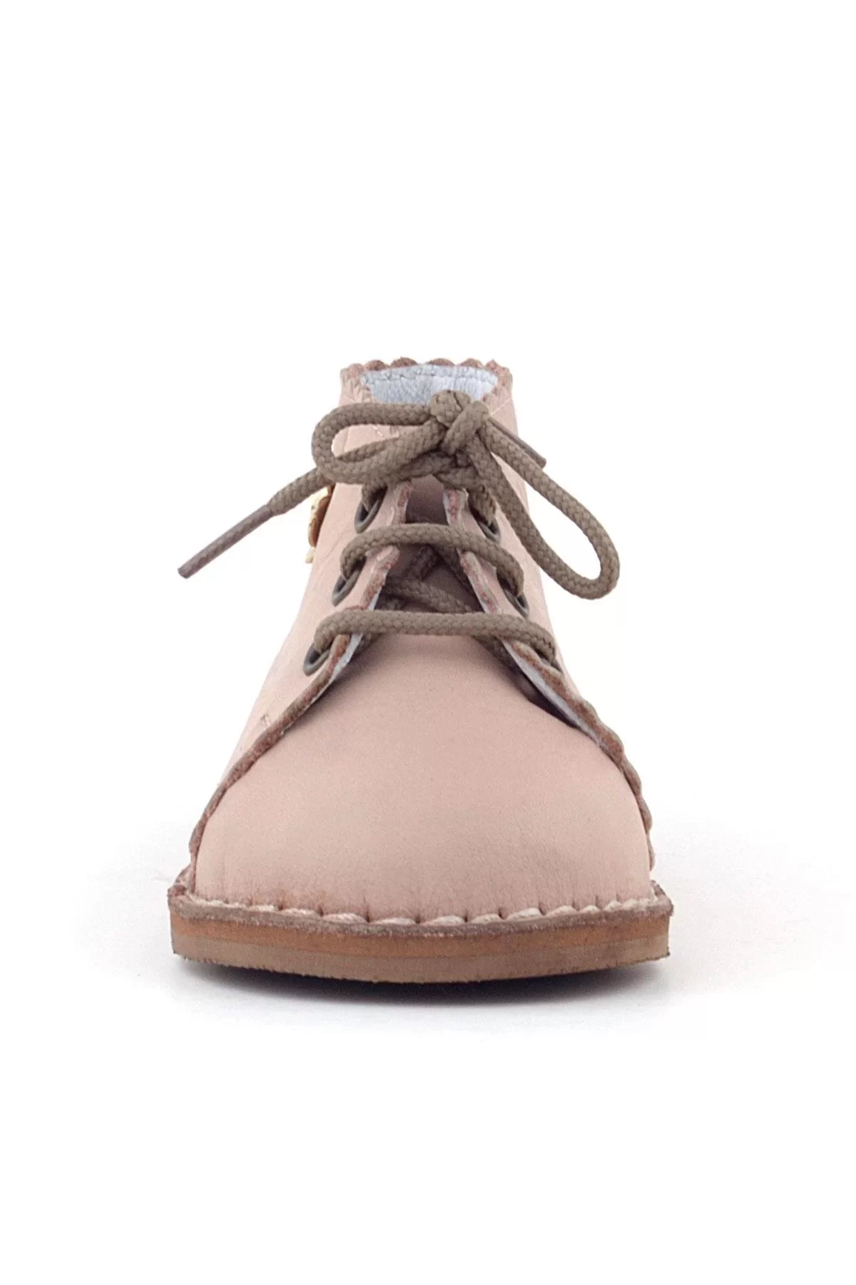 Rakerplus Handmade Hakiki Deri Pembe Çiçek Detaylı Bağcıklı Bebek Bot