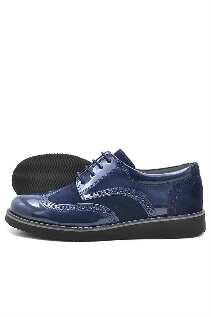 Rakerplus Hidra Lacivert Rugan Bağcıklı Erkek Çocuk Klasik Ayakkabı