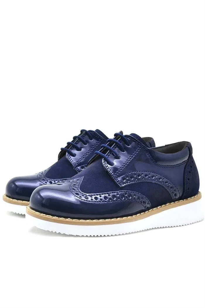 Rakerplus Hidra Lacivert Rugan Beyaz Yüksek Tabanlı Erkek Çocuk Klasik Ayakkabı