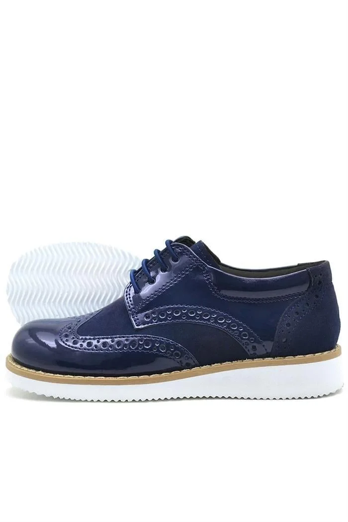 Rakerplus Hidra Lacivert Rugan Beyaz Yüksek Tabanlı Erkek Çocuk Klasik Ayakkabı