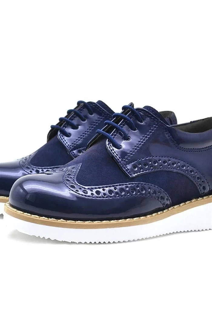 Rakerplus Hidra Lacivert Rugan Beyaz Yüksek Tabanlı Erkek Çocuk Klasik Ayakkabı