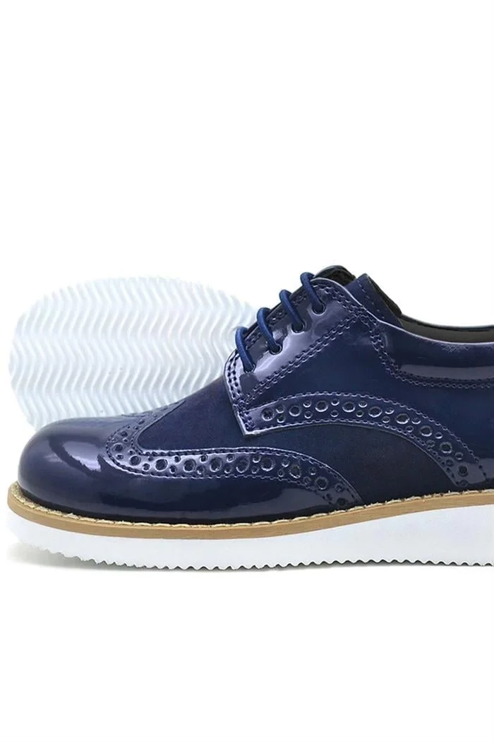 Rakerplus Hidra Lacivert Rugan Beyaz Yüksek Tabanlı Erkek Çocuk Klasik Ayakkabı