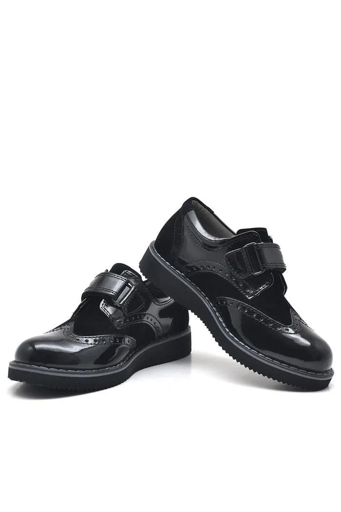 Rakerplus Hidra Siyah Rugan Cırtlı Erkek Çocuk Klasik Ayakkabı