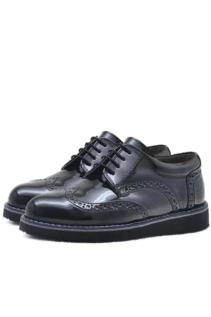 Rakerplus Hidra Siyah Rugan Lastik Bağcıklı Erkek Çocuk Klasik Ayakkabı