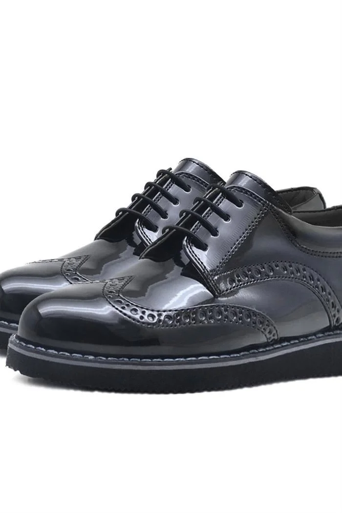 Rakerplus Hidra Siyah Rugan Lastik Bağcıklı Erkek Çocuk Klasik Ayakkabı