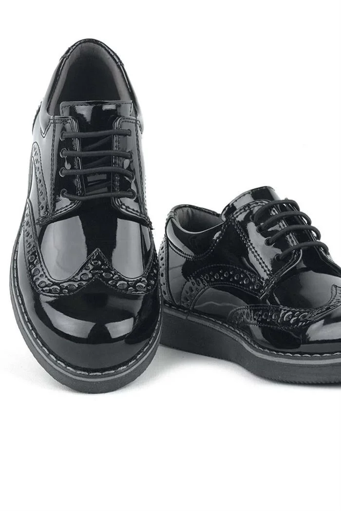 Rakerplus Hidra Siyah Rugan Lastik Bağcıklı Erkek Çocuk Klasik Ayakkabı