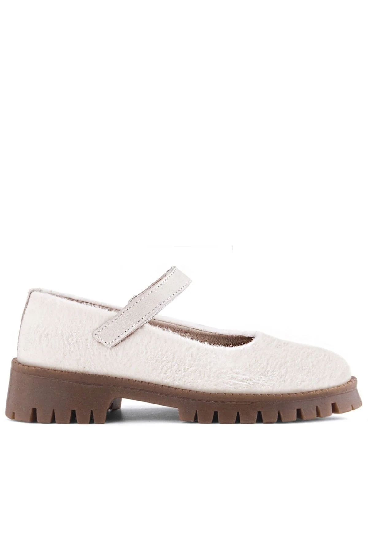 Rakerplus Krem Cırtlı Kalın Tabanlı Kız Çocuk Peluş Babet Ayakkabısı