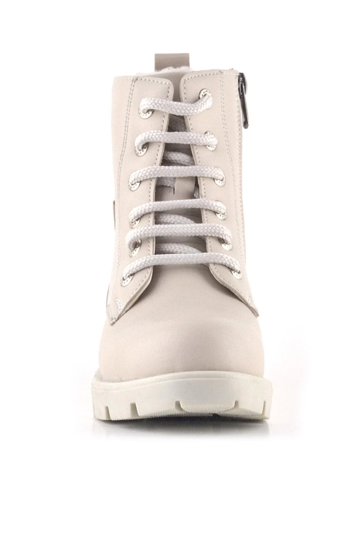 Rakerplus Krem Yıldız Detaylı Bağcıklı Fermuarlı Kız Çocuk Bot