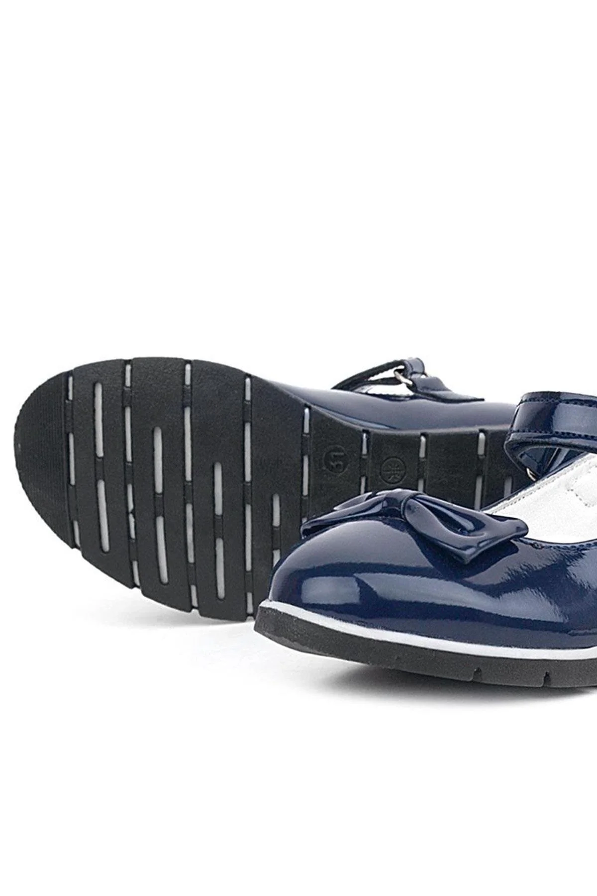 Rakerplus Lacivert Rugan Fiyonklu Cırtlı Kız Çocuk Babet