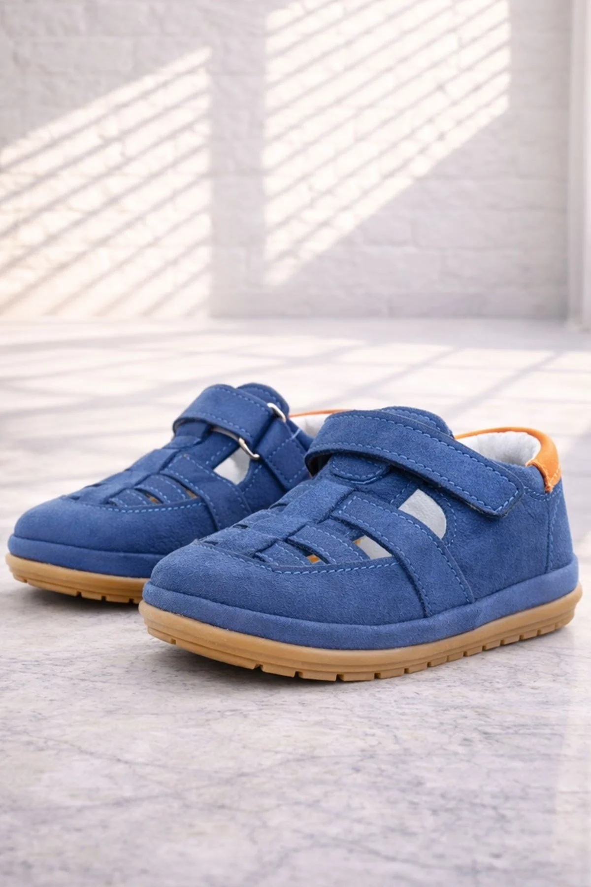 Rakerplus Muppet Hakiki Deri Lacivert Cırtlı Anatomik Bebek Sandalet Ayakkabı