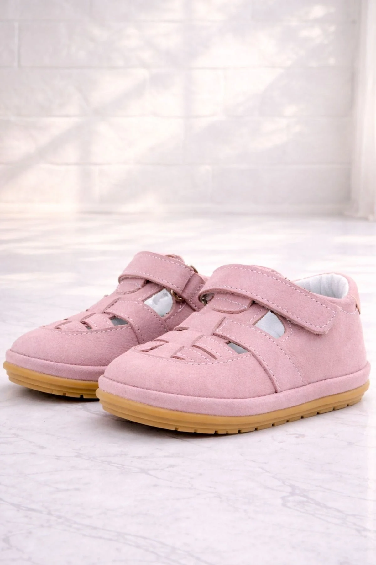 Rakerplus Muppet Hakiki Deri Pudra Cırtlı Anatomik Bebek Sandalet Ayakkabı