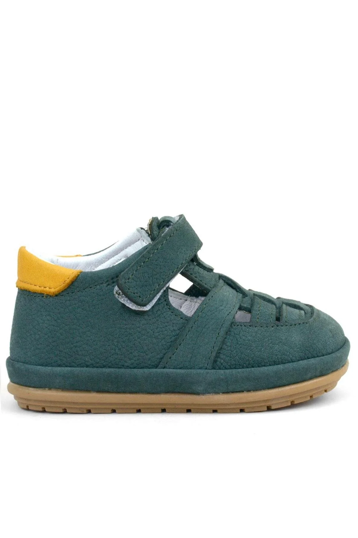 Rakerplus Muppet Hakiki Deri Yeşil Sarı Cırtlı Anatomik Bebek Sandalet Ayakkabı