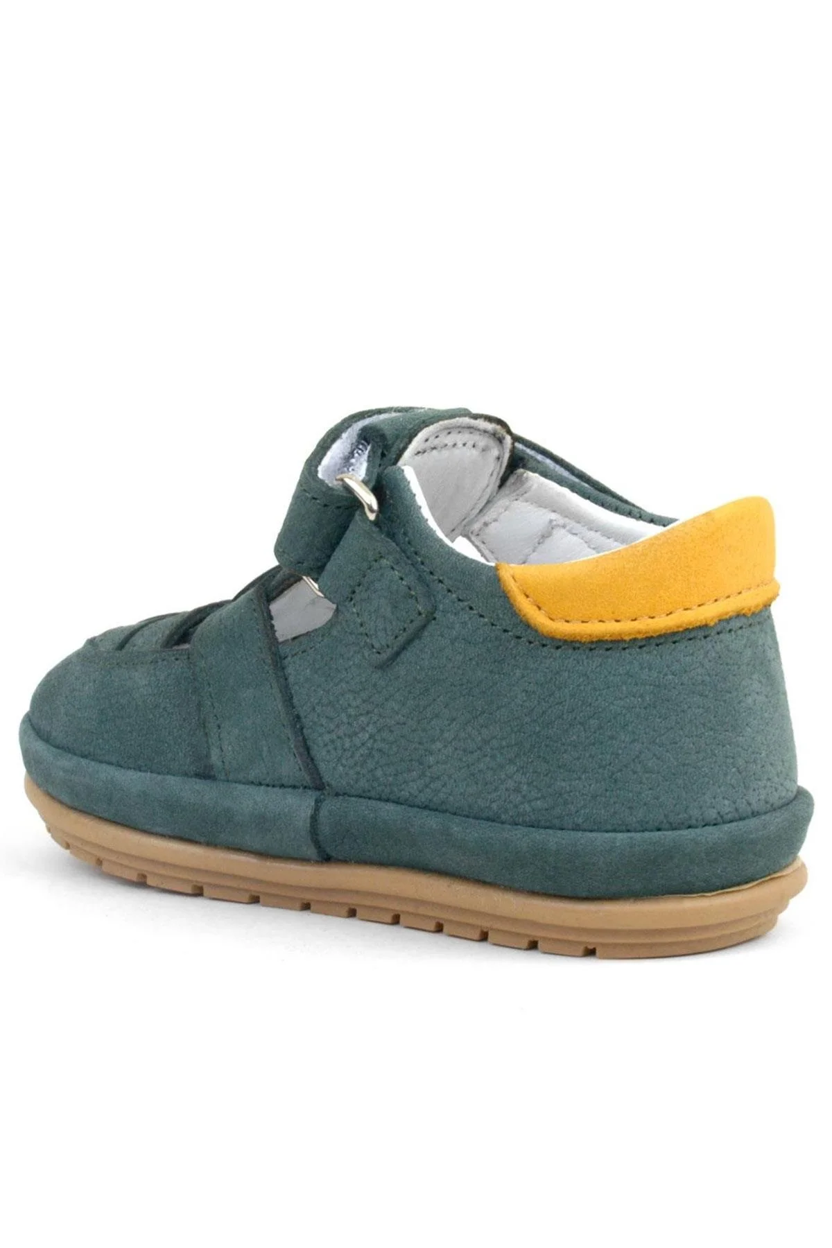 Rakerplus Muppet Hakiki Deri Yeşil Sarı Cırtlı Anatomik Bebek Sandalet Ayakkabı