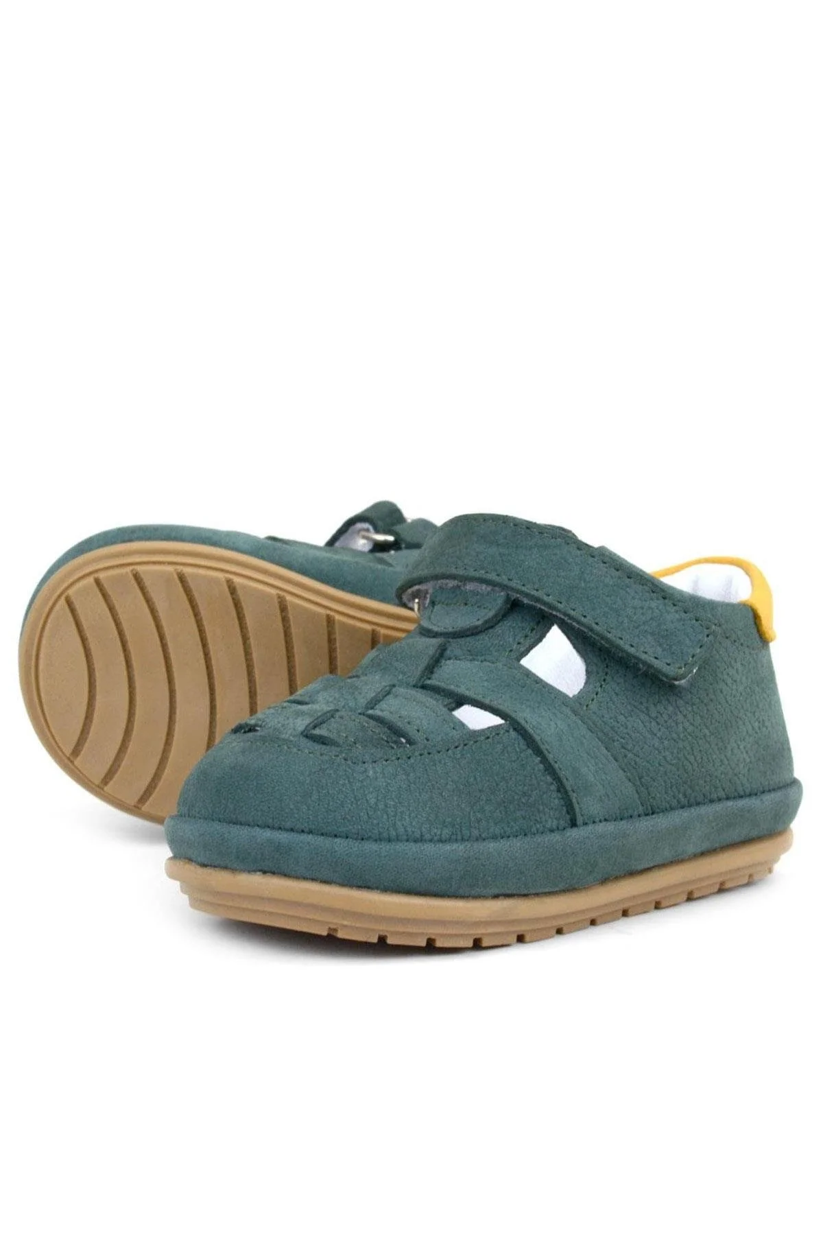 Rakerplus Muppet Hakiki Deri Yeşil Sarı Cırtlı Anatomik Bebek Sandalet Ayakkabı