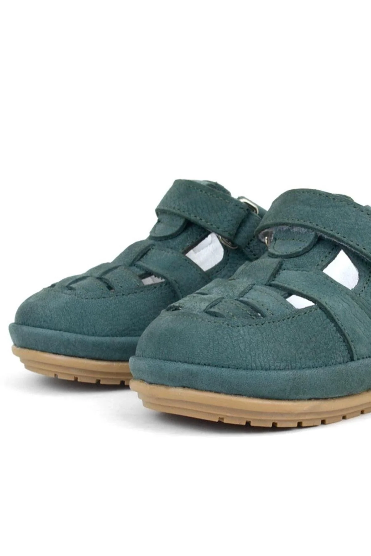 Rakerplus Muppet Hakiki Deri Yeşil Sarı Cırtlı Anatomik Bebek Sandalet Ayakkabı