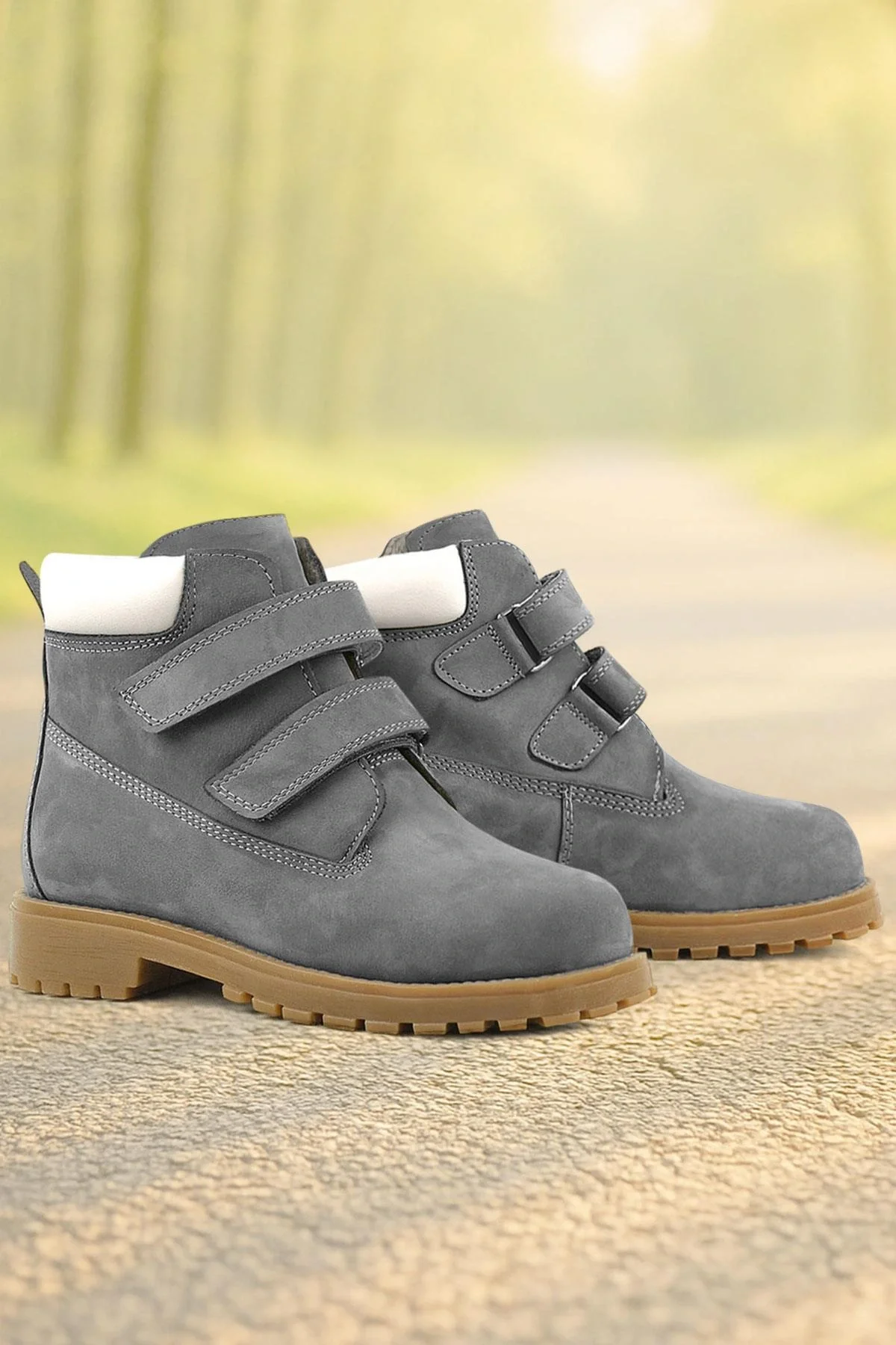 Rakerplus Neson Hakiki Deri Gri Cırtlı Çocuk Bot