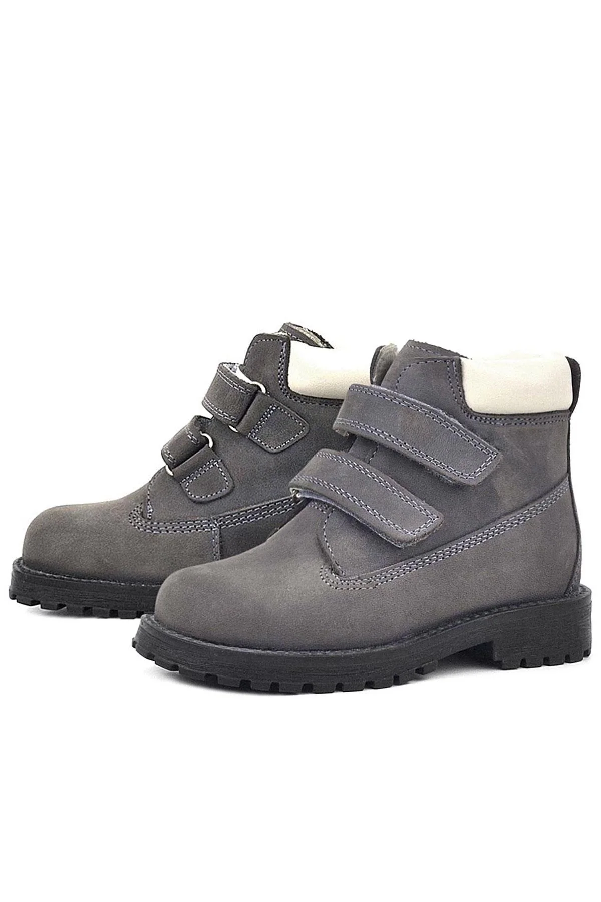 Rakerplus Neson Hakiki Deri Gri Cırtlı Kürklü Çocuk Bot