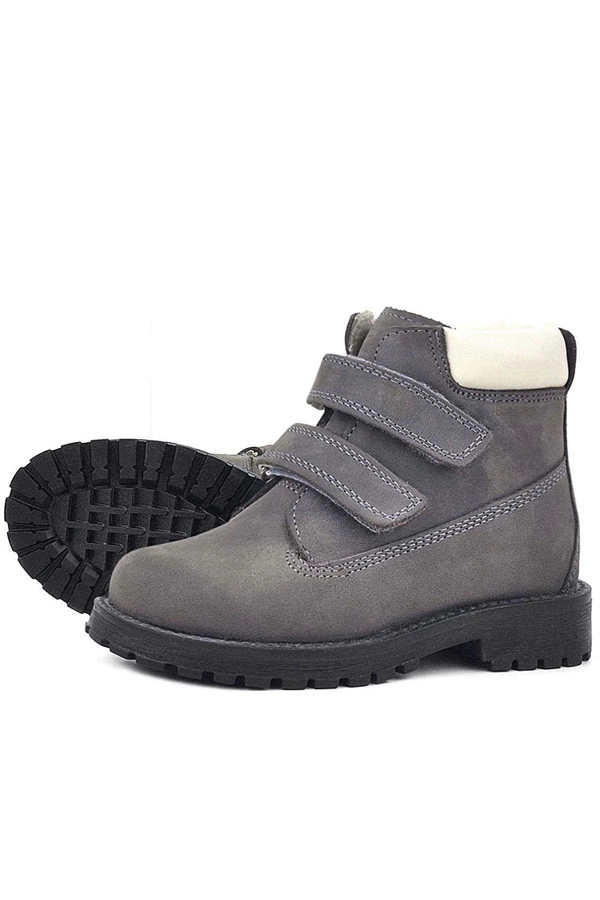 Rakerplus Neson Hakiki Deri Gri Cırtlı Kürklü Çocuk Bot