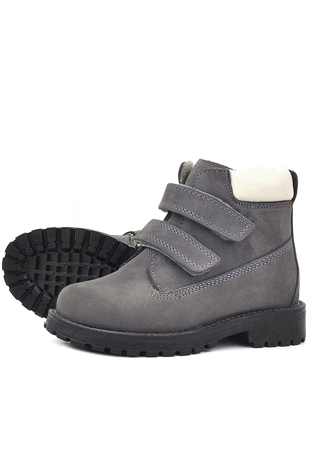 Rakerplus Neson Hakiki Deri Gri Cırtlı Kürklü Çocuk Bot