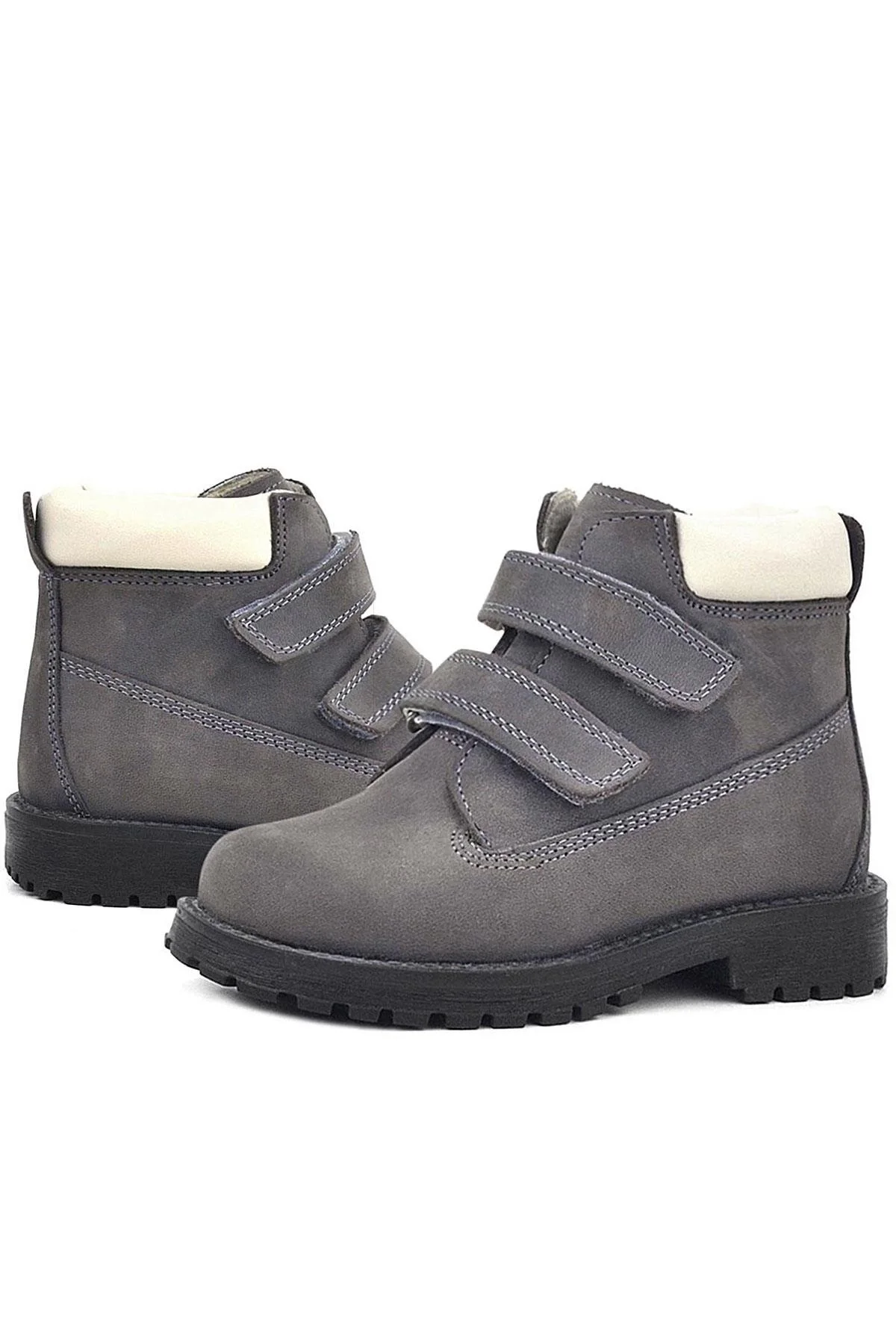 Rakerplus Neson Hakiki Deri Gri Cırtlı Kürklü Çocuk Bot