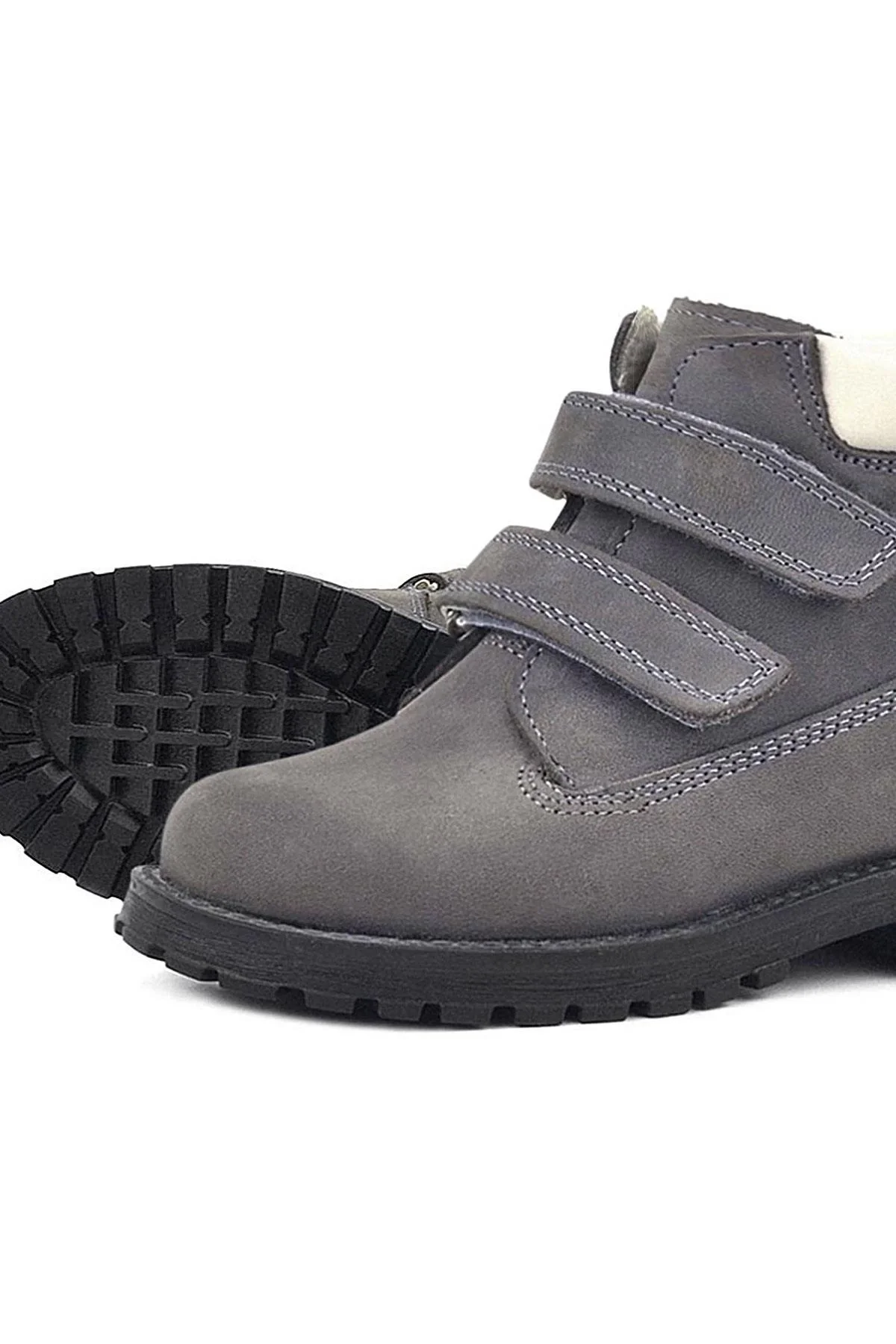 Rakerplus Neson Hakiki Deri Gri Cırtlı Kürklü Çocuk Bot