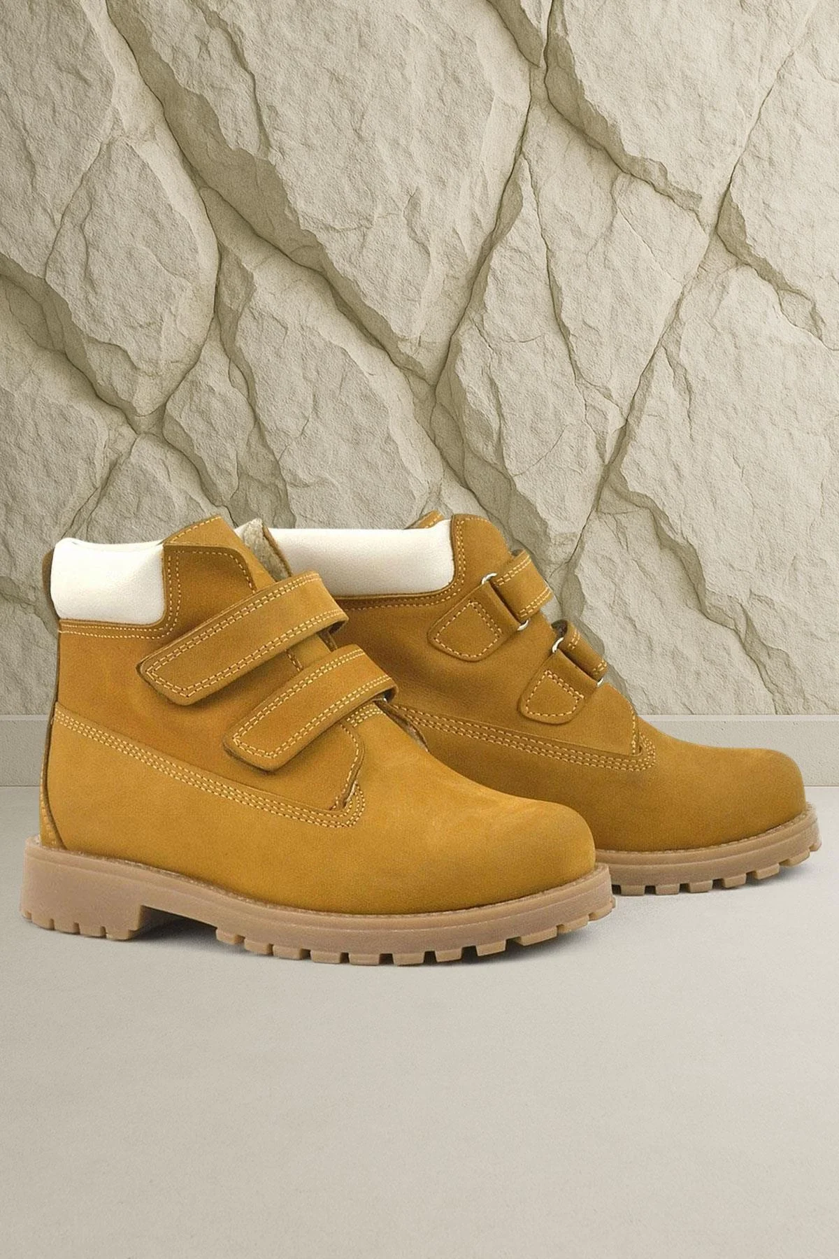 Rakerplus Neson Hakiki Deri Hardal Sarı Cırtlı Çocuk Bot