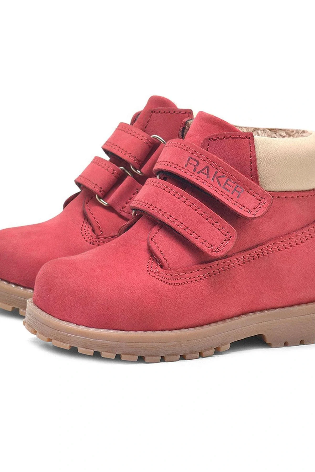 Rakerplus Neson Hakiki Deri Kırmızı Cırtlı Çocuk Bot