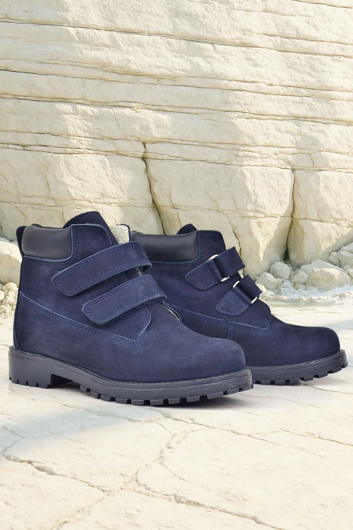 Rakerplus Neson Hakiki Deri Lacivert Nubuk Kürklü Cırtlı Çocuk Bot
