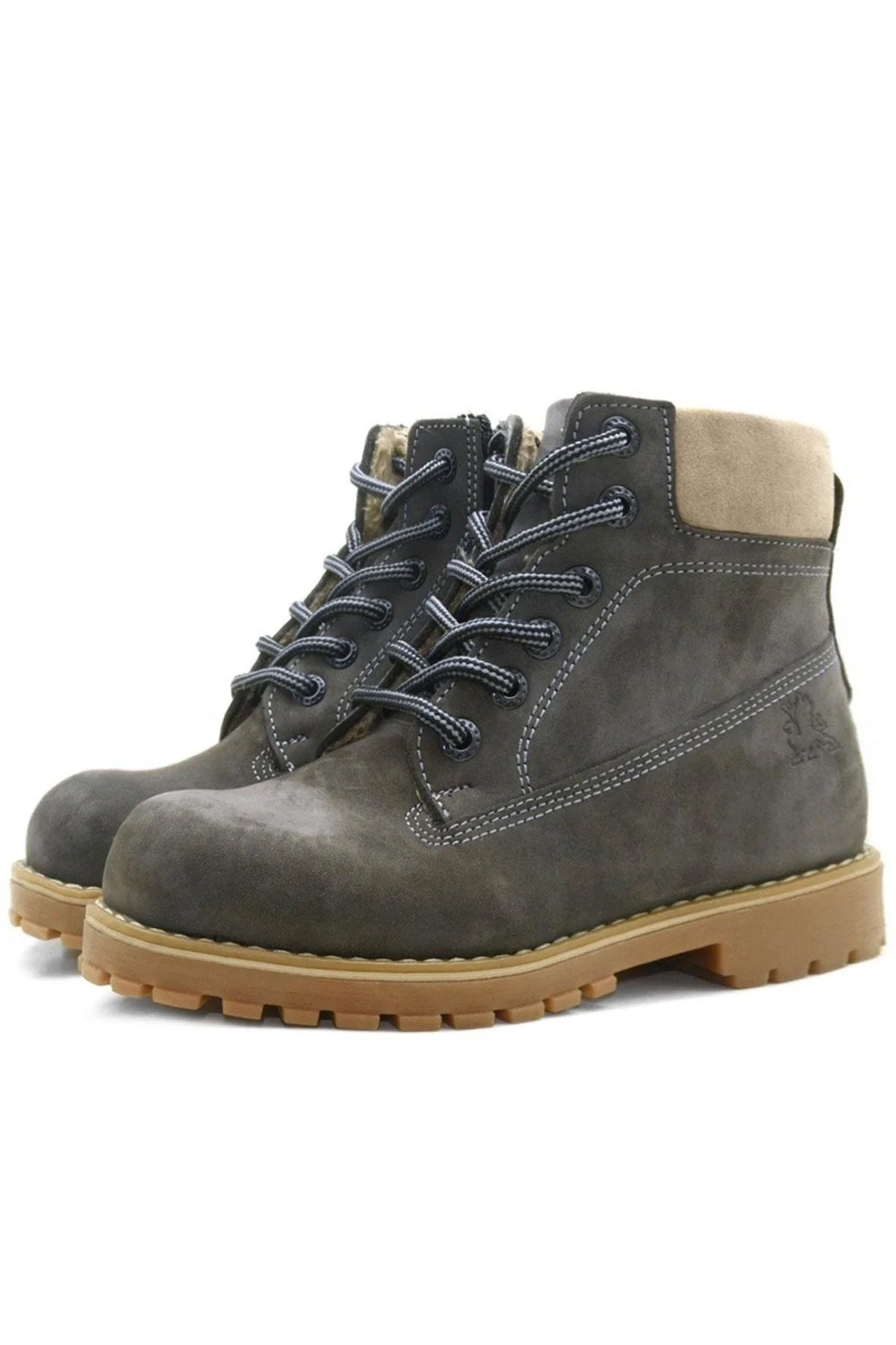 Rakerplus Neson Hakiki Deri Rahat Gri Fermuarlı Unisex Çocuk Bot