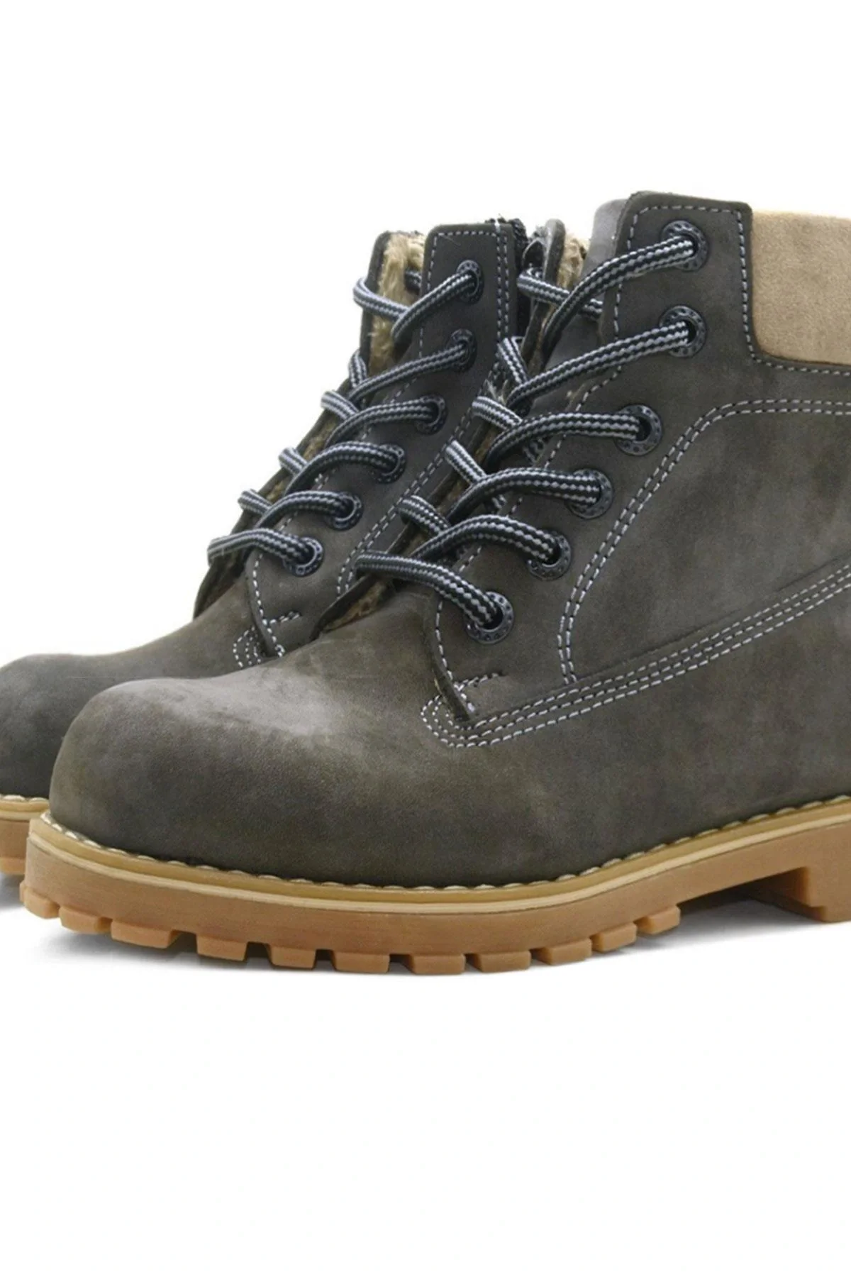 Rakerplus Neson Hakiki Deri Rahat Gri Fermuarlı Unisex Çocuk Bot