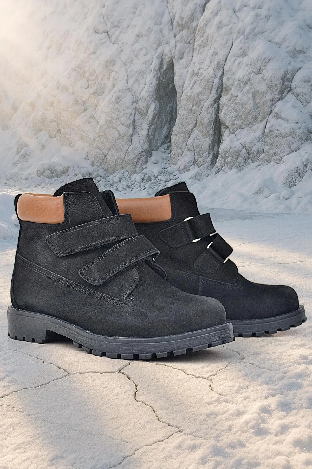 Rakerplus Neson Hakiki Deri Siyah Nubuk Cırtlı Erkek Çocuk Bot