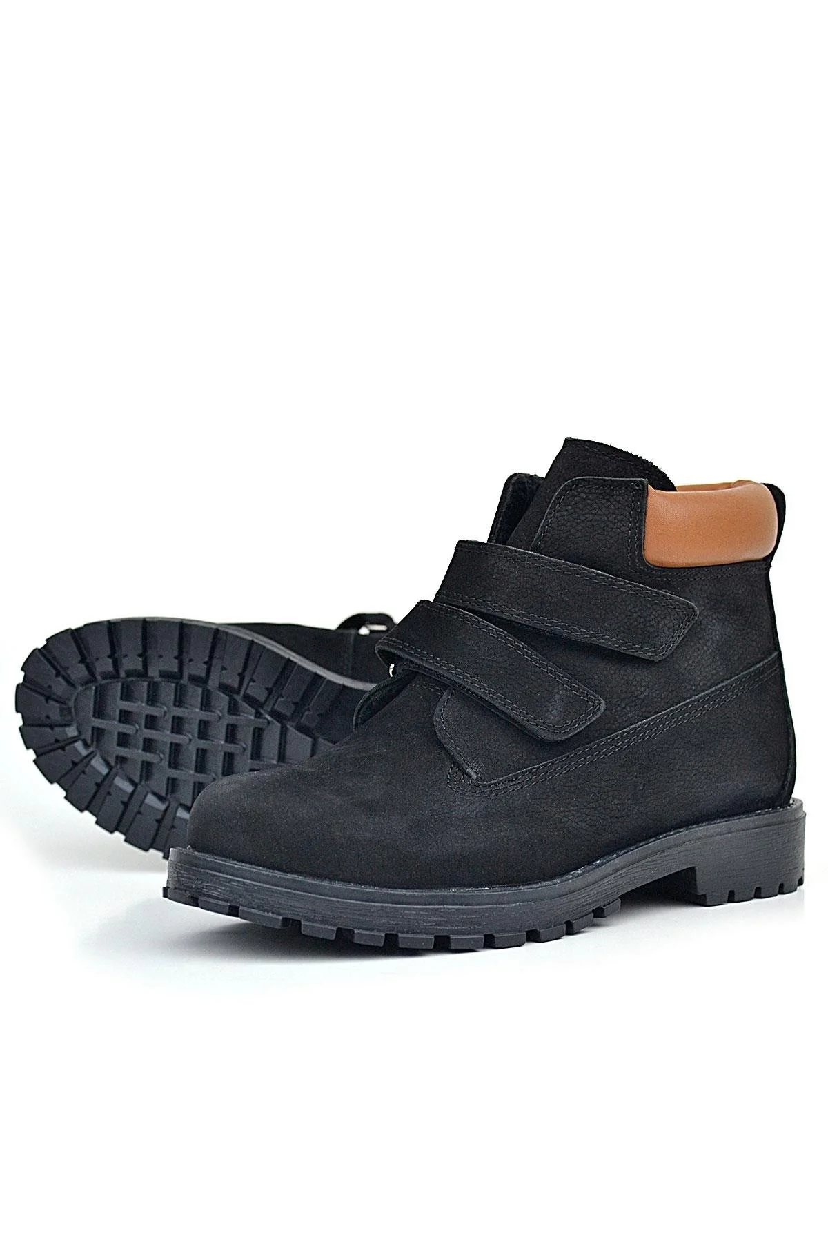 Rakerplus Neson Hakiki Deri Siyah Nubuk Cırtlı Erkek Çocuk Bot