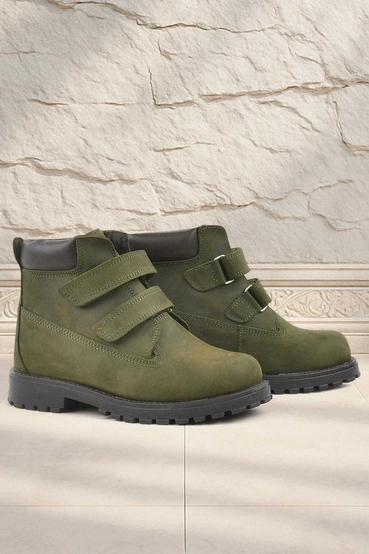 Rakerplus Neson Hakiki Deri Yeşil Cırtlı Çocuk Bot