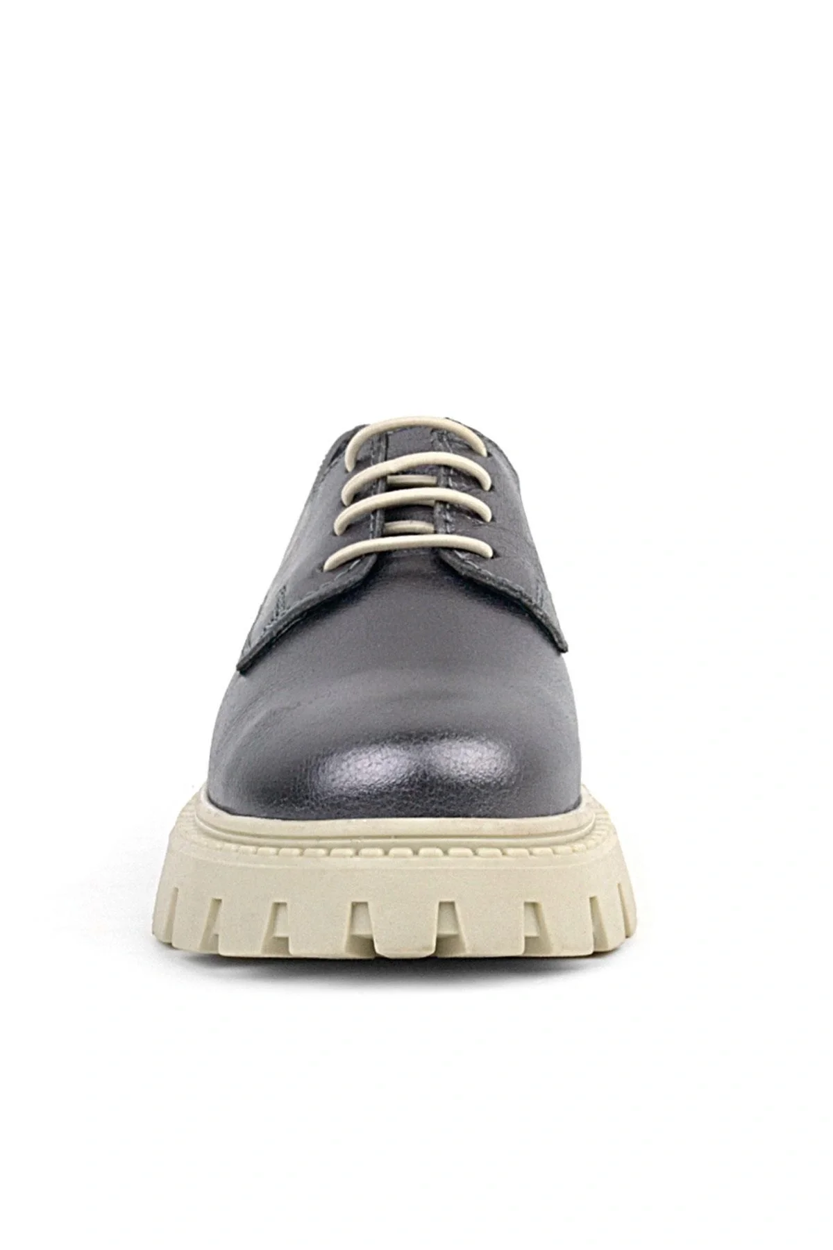 Rakerplus Platin Hakiki Deri Bağcıklı Kız Çocuk Oxford Okul Ayakkabı