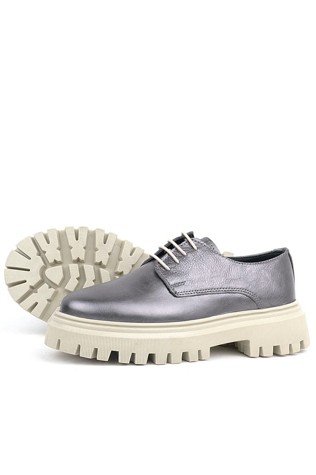 Rakerplus Platin Hakiki Deri Bağcıklı Oxford Günlük Ayakkabı