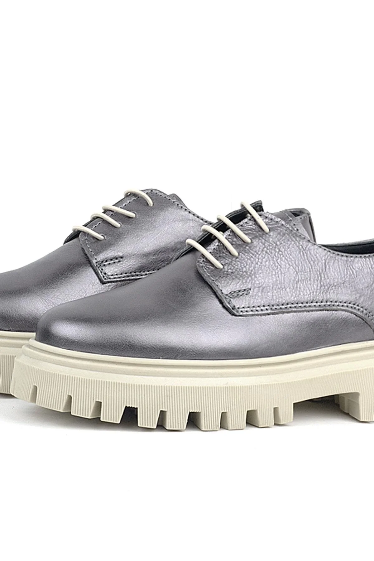 Rakerplus Platin Hakiki Deri Bağcıklı Oxford Günlük Ayakkabı