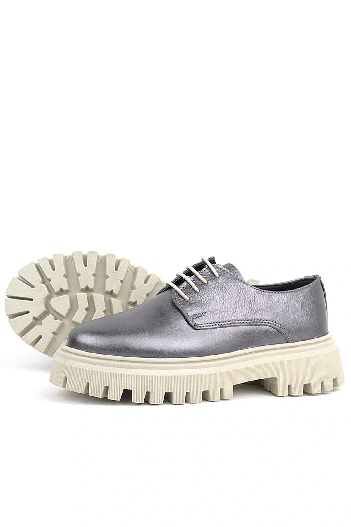 Rakerplus Platin Hakiki Deri Bağcıklı Oxford Günlük Ayakkabı