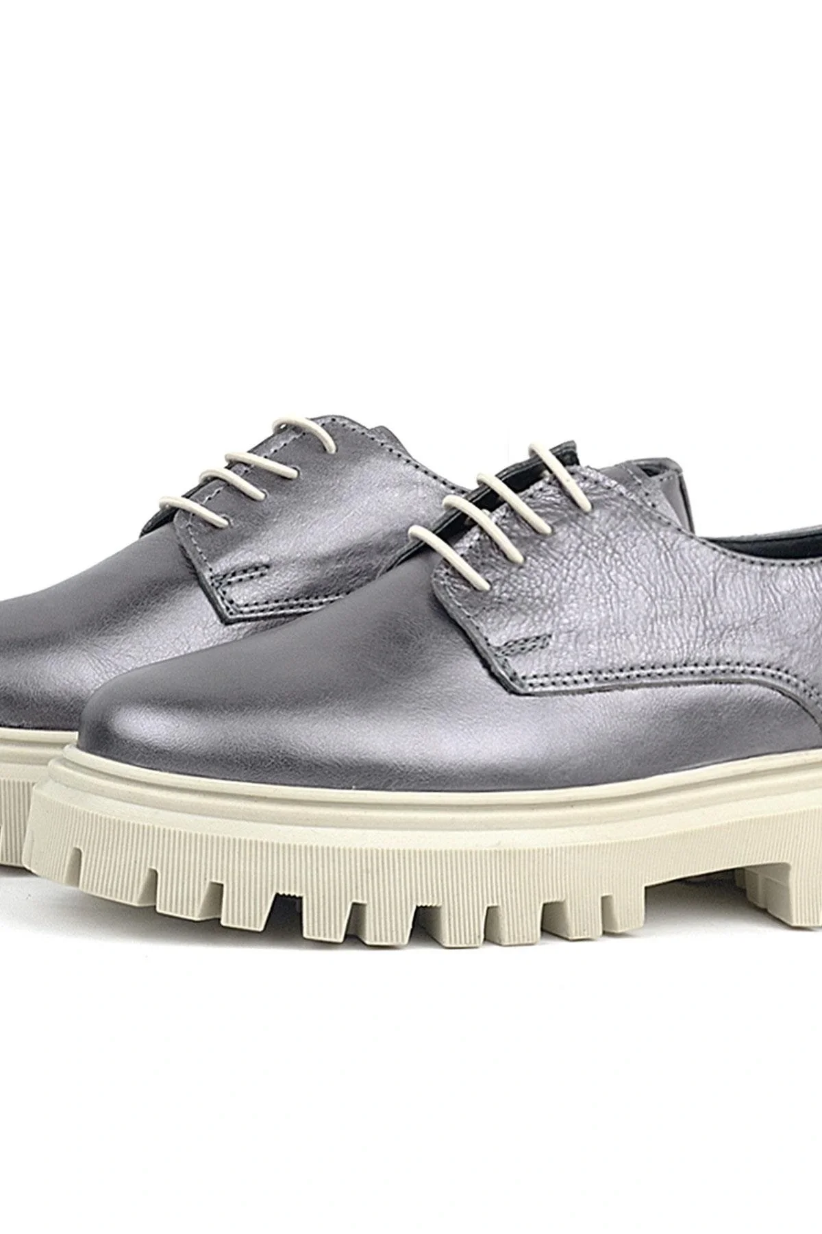 Rakerplus Platin Hakiki Deri Bağcıklı Oxford Günlük Ayakkabı