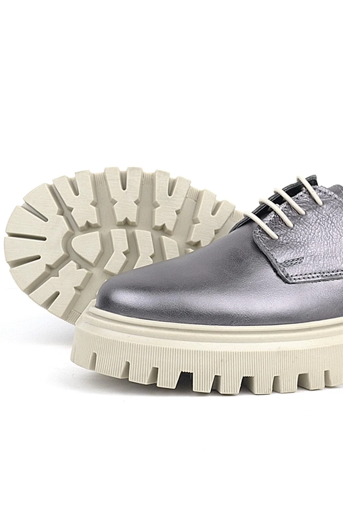 Rakerplus Platin Hakiki Deri Bağcıklı Oxford Günlük Ayakkabı