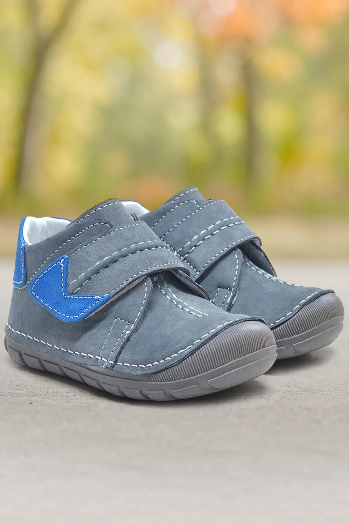 Rakerplus Popeye Hakiki Deri Gri Mavi İlk Adım Unisex Bebek Ayakkabısı
