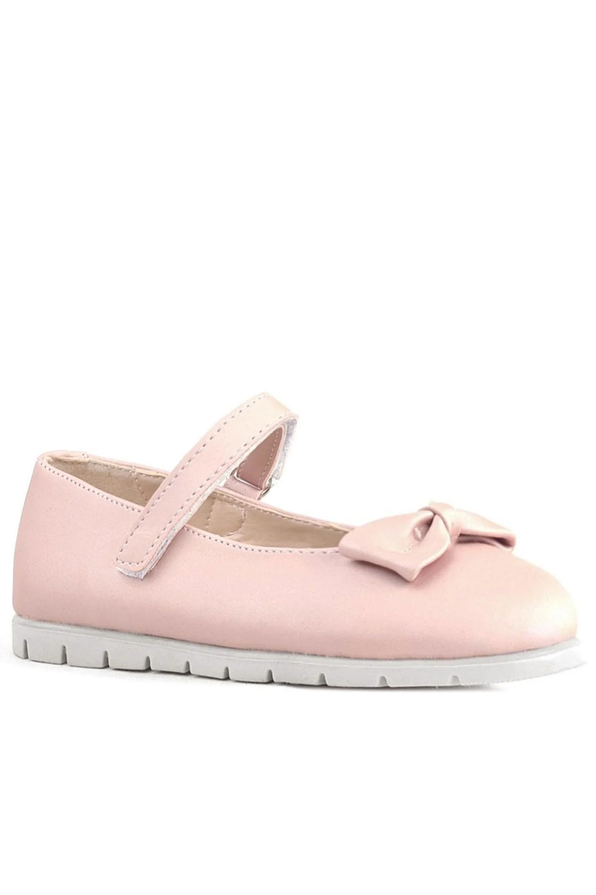 Rakerplus Pudra Pembe Fiyonklu Cırtlı Kız Çocuk Babet Ayakkabı