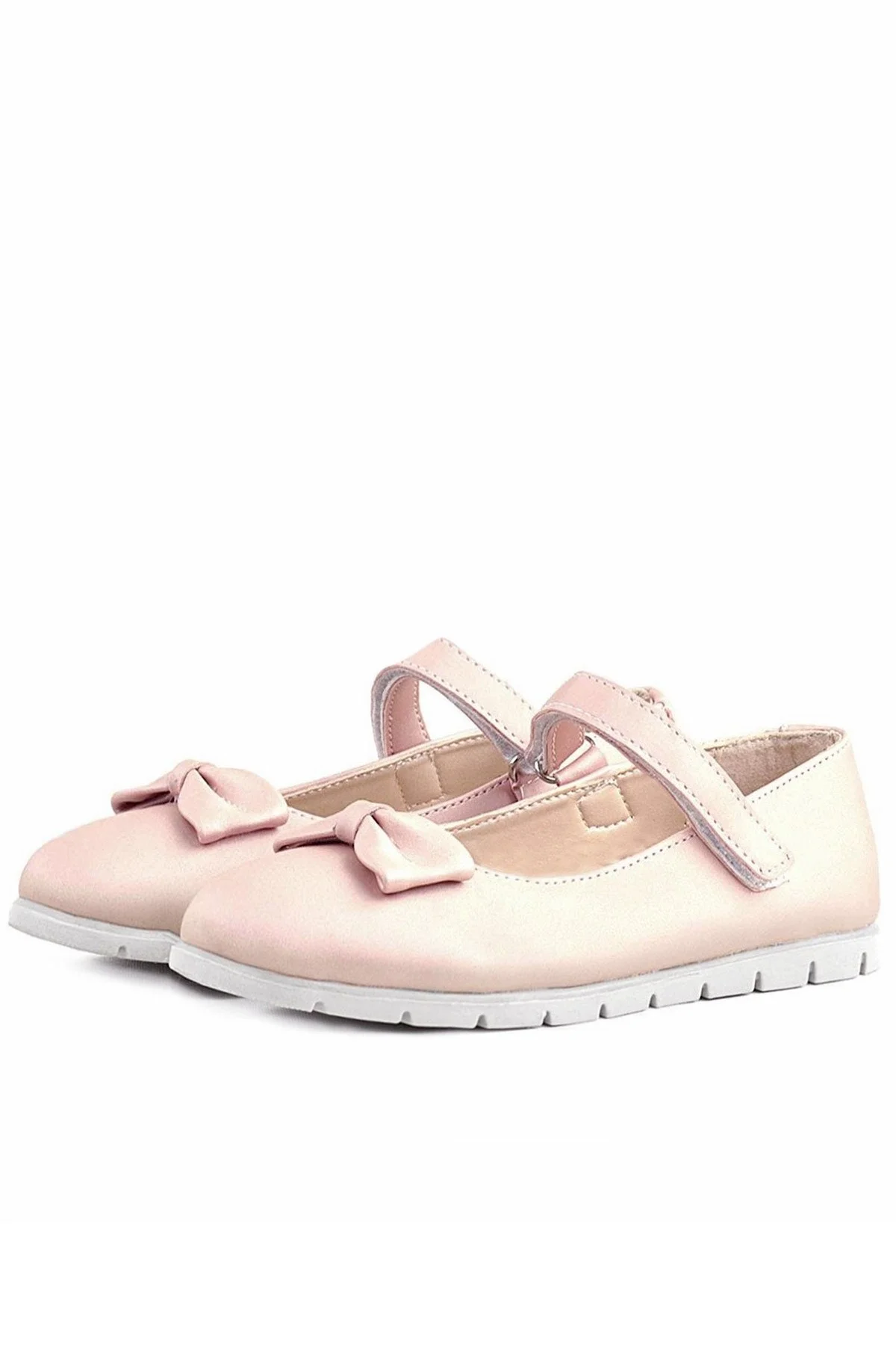 Rakerplus Pudra Pembe Fiyonklu Cırtlı Kız Çocuk Babet Ayakkabı